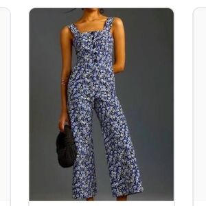 Anthropologie Maeve Jumpsuit Blue Floral The Portside Button Front